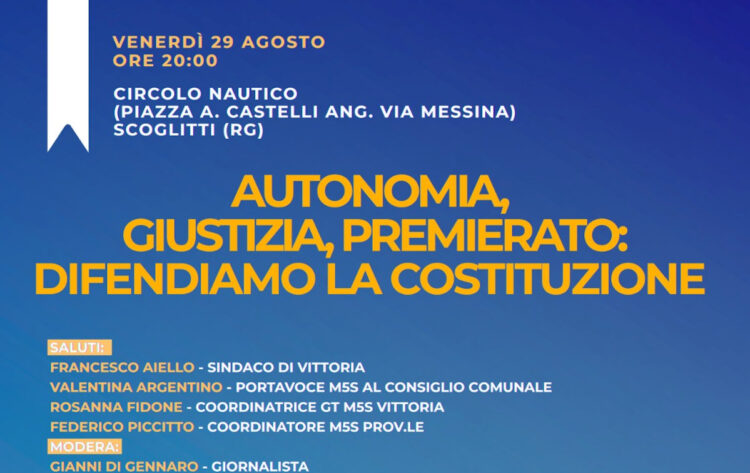 Autonomia, Giustizia e Premierato: venerdì 29 agosto a Scoglitti