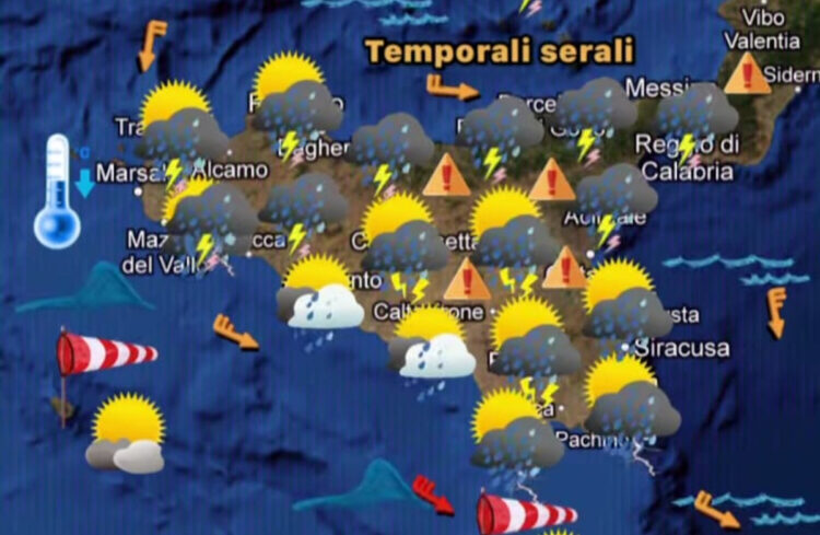 Maltempo Sicilia, in arrivo forti temporali e locali grandinate
