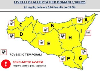 Maltempo Sicilia, da stanotte pioggia e temporali: domani 1 ottobre con allerta gialla
