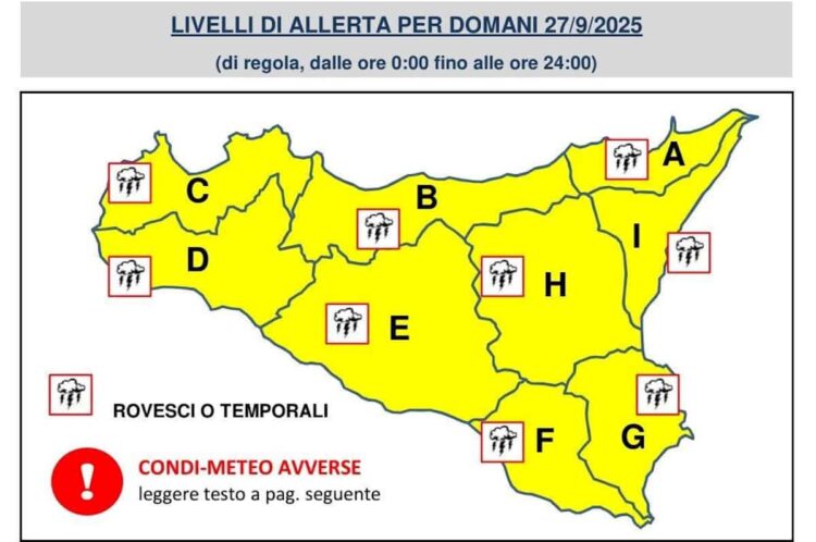 Maltempo Sicilia: allerta della Protezione Civile per domani, temporali intensi in arrivo