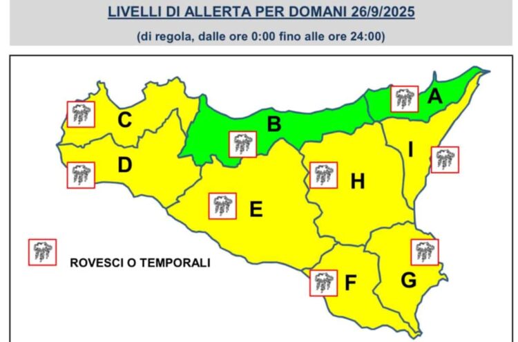Maltempo Sicilia, domani allerta meteo per piogge e fenomeni temporaleschi