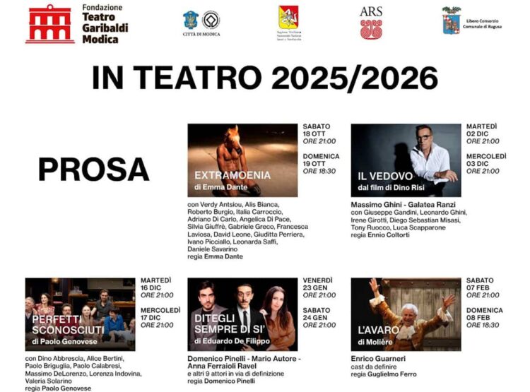 Fondazione Teatro Garibaldi di Modica: svelato il cartellone della Stagione di Prosa 2025-2026