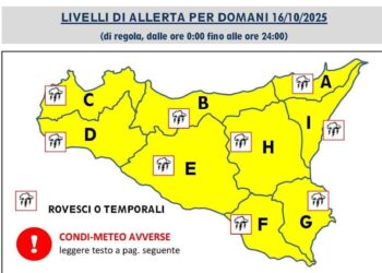 Maltempo Sicilia: allerta gialla estesa a giovedì 16 ottobre per piogge e temporali