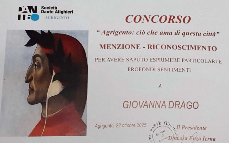 Scicli, riconoscimento per la poetessa Giovanna Drago ad Agrigento