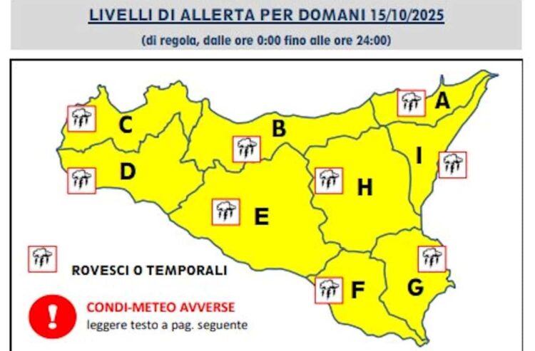 Maltempo Sicilia, in arrivo piogge e temporali: allerta gialla per rischio idrogeologico