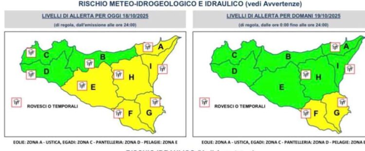 Maltempo Sicilia: allerta gialla: piogge e temporali fino a domenica