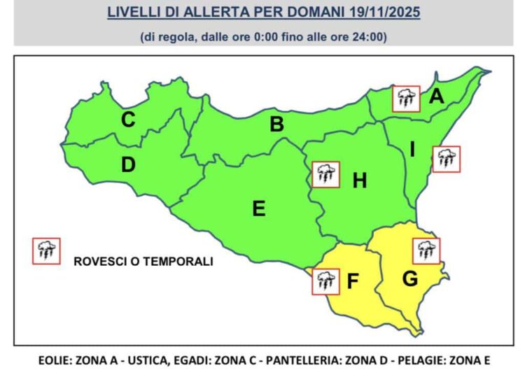 Maltempo Sicilia: domani allerta gialla su Ragusa e settori sud orientali