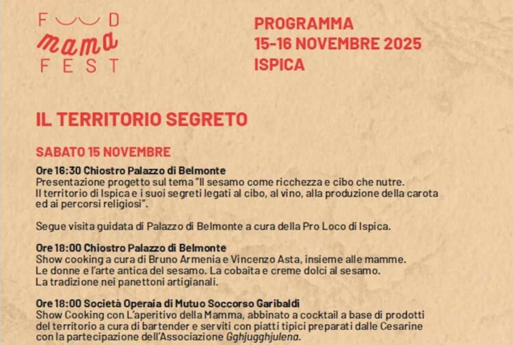 Food Mama Fest il 15 e il 16 novembre a Ispica
