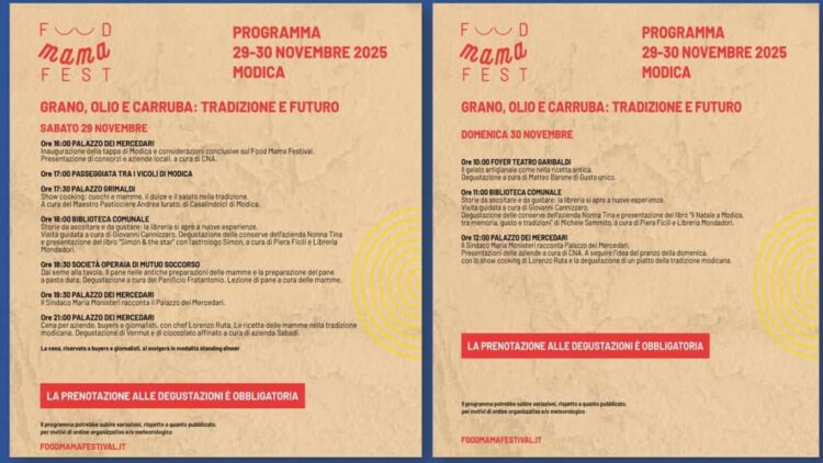 Il Food Mama Festival si conclude a Modica il 29 e il 30 novembre