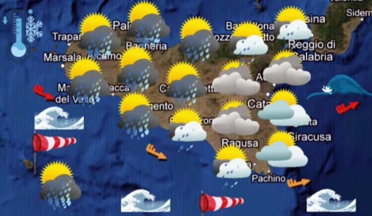 Maltempo Sicilia, vortice di bassa pressione: piogge e temporali