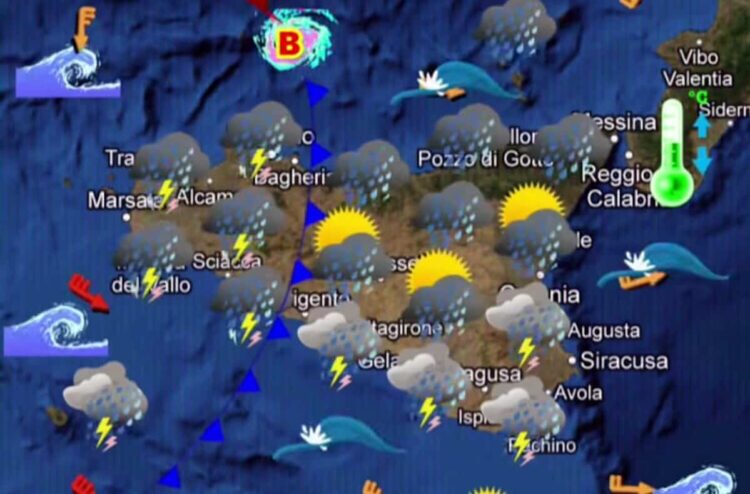 Maltempo Sicilia, vortice ciclonico domenica 9 novembre: pioggia e temporali