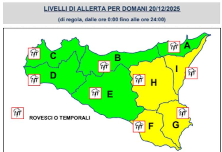 Maltempo Sicilia, allerta gialla per piogge da Ragusa a Catania