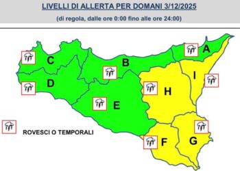 Maltempo Sicilia, allerta meteo gialla per mercoledì 3 dicembre