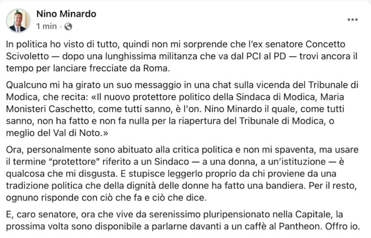 Minardo: "da Scivoletto parole volgari verso Sindaco Monisteri"