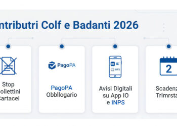 Pagamento contributi colf e badanti 2026: infografica con novità INPS, PagoPA e scadenze