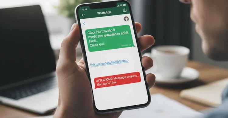 Smartphone con messaggio sospetto su WhatsApp relativo a un falso concorso di danza, simbolo della nuova truffa segnalata dalla Polizia Postale.