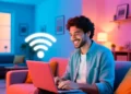 Persona che utilizza laptop con Wi-Fi