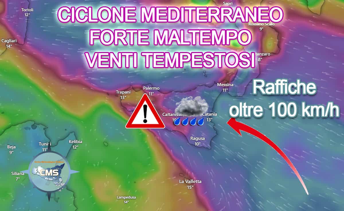 Maltempo Sicilia, arriva il ciclone Mediterraneo Harry: venti tempestosi e piogge torrenziali