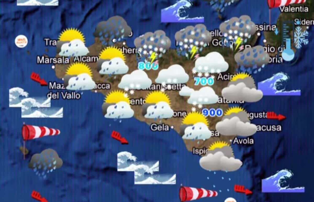 Maltempo Sicilia, arriva il gelo artico: grandine, neve e venti di burrasca