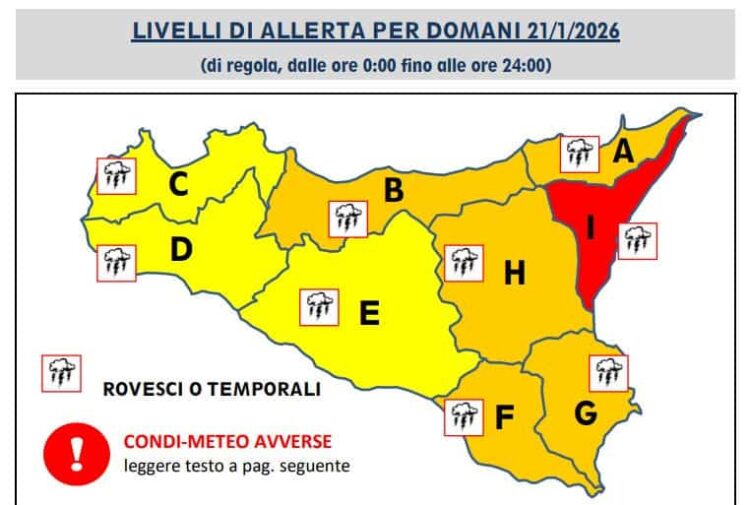 Maltempo Sicilia Ciclone Harry: allerta rossa oggi, arancione per mercoledì 21 gennaio