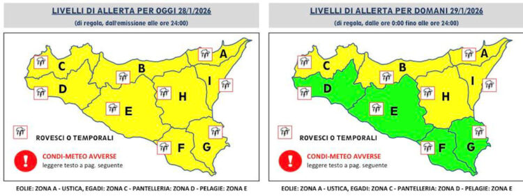 Maltempo Allerta Meteo Sicilia: piogge e venti di burrasca. Il bollettino per il 28 e 29 gennaio