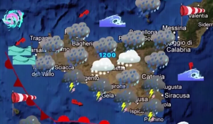 Maltempo Sicilia, vortice ciclonico: temporali e venti a rotazione ciclonica