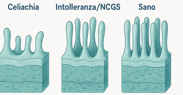 Diagramma differenza glutine celiaci intolleranti intestino