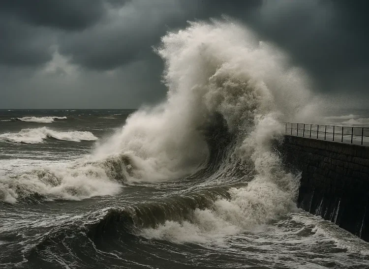 Mareggiata sulla costa siciliana con onde alte durante il maltempo