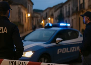 Polizia di Stato vicino alla volante durante un’operazione a Modica al tramonto