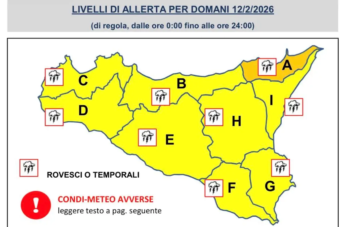 Maltempo Sicilia, allerta meteo per temporali, venti  di burrasca forte e fulmini
