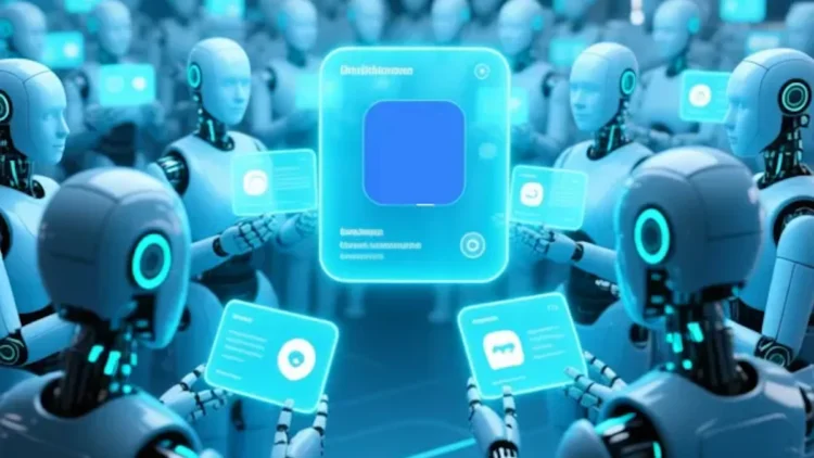 interfaccia social con avatar IA su piattaforma digitale