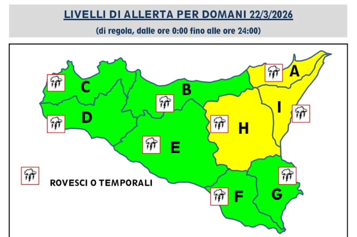 Allerta meteo Sicilia: piogge e temporali domenica 22 marzo