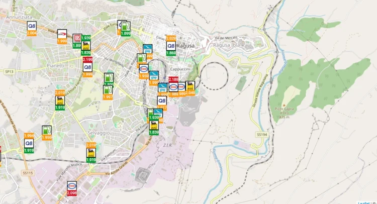 mappa distributori carburante Ragusa prezzi aggiornati