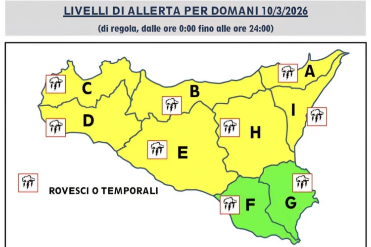 Maltempo Sicilia, allerta gialla meteo confermata per il 10 marzo