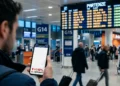 Analisi del caro voli Sicilia tramite smartphone in aeroporto.