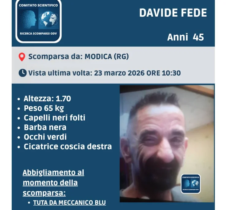 Primo piano di Davide Fede scomparso da Modica per favorire il riconoscimento nelle province di Ragusa e Palermo