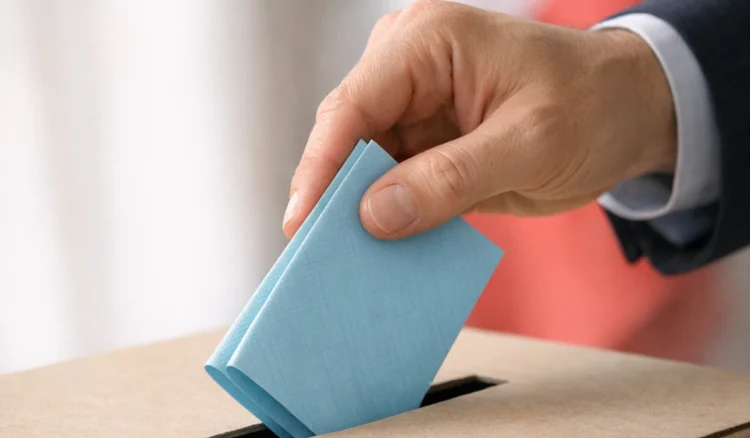 Un elettore inserisce la scheda per il Referendum Giustizia nell'urna.