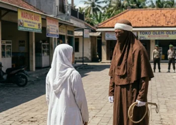 Banda Aceh durante una punizione corporale pubblica prevista dalla legge islamica della Sharia in Indonesia.