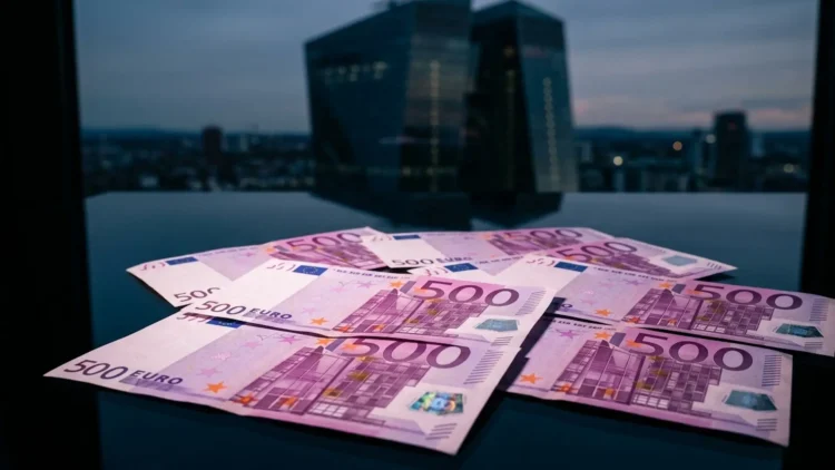 Dettaglio di una banconota da 500 euro su sfondo scuro che simboleggia il ritiro dalla circolazione