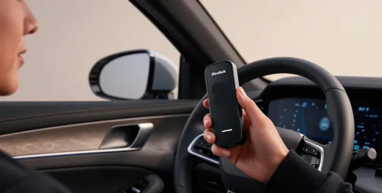 Tecnico installa alcolock su auto; dispositivo Ignition Interlock Device visibile; alcolock obbligatorio.