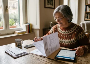 Persona che consulta documenti per l'assegno ordinario di invalidità e l'integrazione Inps