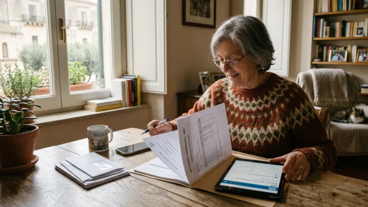 Persona che consulta documenti per l'assegno ordinario di invalidità e l'integrazione Inps