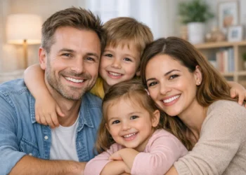 Una famiglia che controlla le date dell'assegno unico aprile 2026 su uno smartphone per pianificare le spese