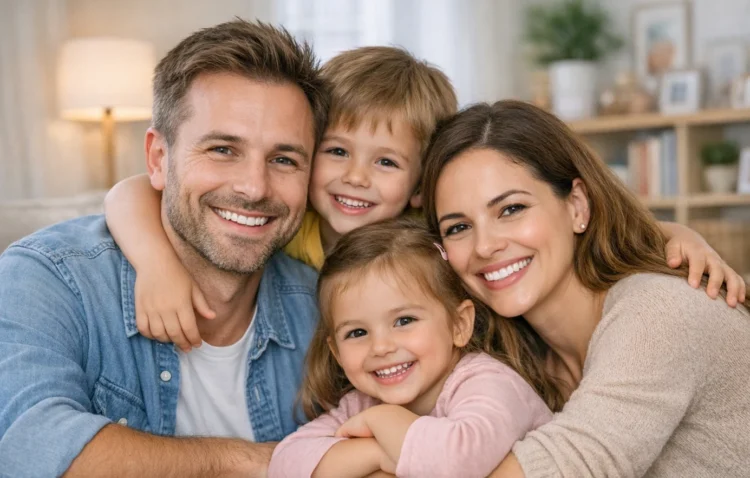 Una famiglia che controlla le date dell'assegno unico aprile 2026 su uno smartphone per pianificare le spese