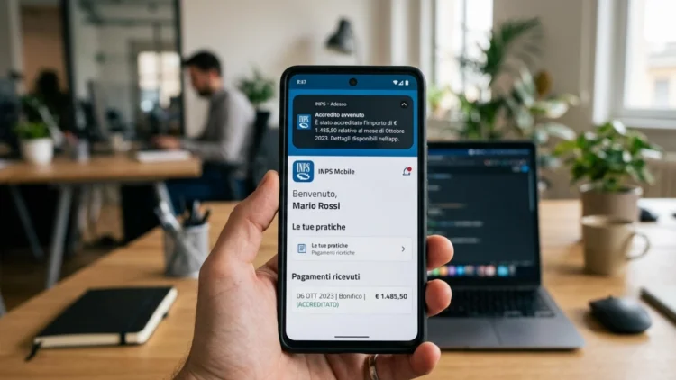 Notifica INPS accredito Assegno Unico Maggio 2026 su smartphone.