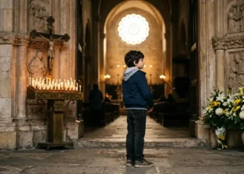 Ingresso del Santuario di Padre Pio a San Giovanni Rotondo, meta del pellegrinaggio della famiglia ragusana con il bambino autistico.