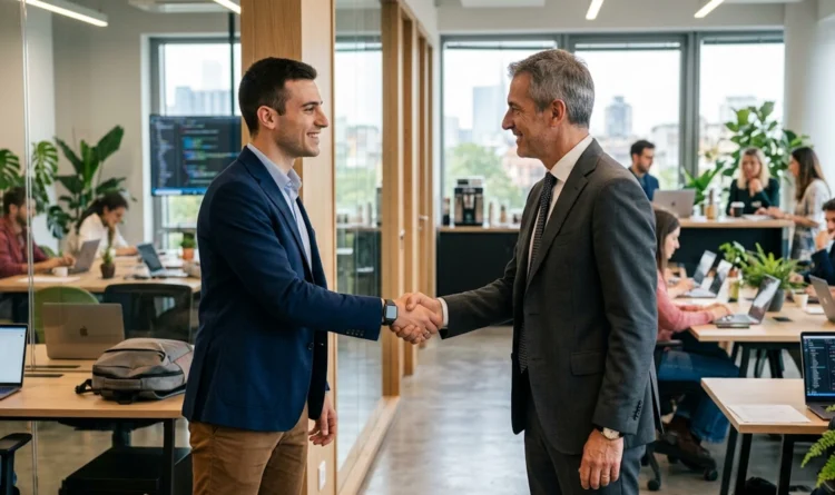 Giovane lavoratore che firma un contratto a tempo indeterminato grazie al bonus giovani under 35