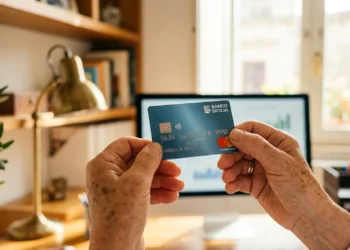 Una mano che tiene una carta per l'erogazione dei sussidi statali Assegno di Inclusione