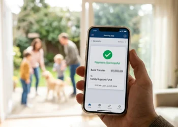 Schermata di un'app bancaria che mostra l'accredito dell'Assegno unico ad aprile 2026