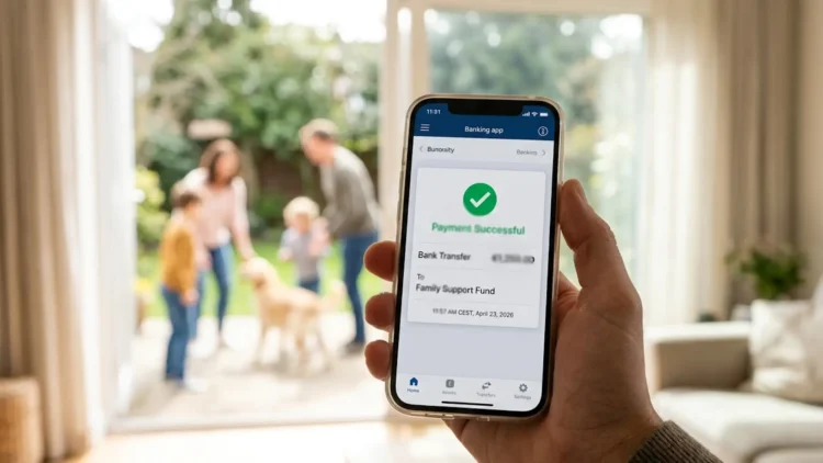 Schermata di un'app bancaria che mostra l'accredito dell'Assegno unico ad aprile 2026